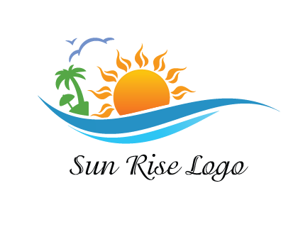 Sun Rise Water Beach Art Logo PNG Vector