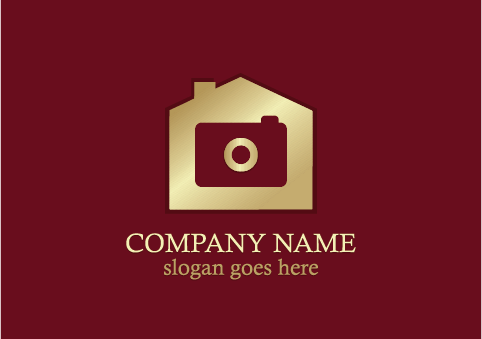 House Photo Camera Gold Logo Vector